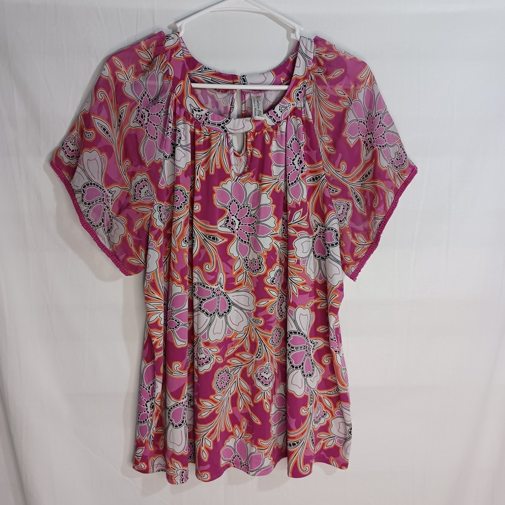 Women's Perseption Purple/Pink/White 60's Groovy Flower Scoop Neck Tunic Size 1X